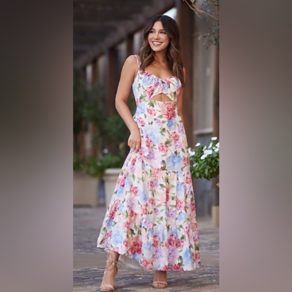 Express Floral Tie Front Ruffle Tiered Maxi Dress